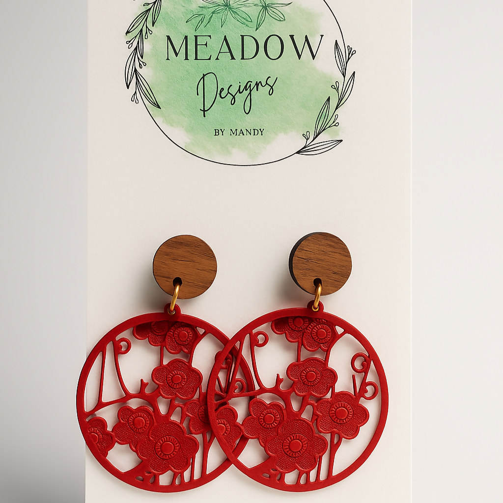 Bold Red Flowers - Earrings